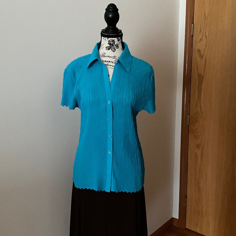 Nicola Business Casual Blouse Crepe Fabric Size L Turquoise Color